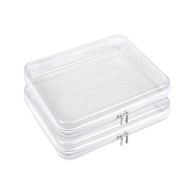 2 Pcs Clear Hard Shell Zipper Case, Portable Clear Zipper Pouches Hard Shell, Waterproof Plastic Transparent Storage Box Set with Double Zips for Cosmetic Stationery Snack Toy Storage Organizer Bins