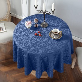 Jeloris Waterproof Vinyl Tablecloth, Round Heavy Plastic Tablecloth, Wipeable Spillproof Oil-Proof Vinyl Table Cover for Kitchen Dining Room (Blue, 60" Round)