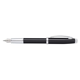 Sheaffer 100 Glossy Black Lacquer Fountain Pen with Polished Chrome Trim and Medium Nib