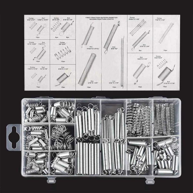 200 Piece Spring Assortment Set Kit, Various Sizes Extension and