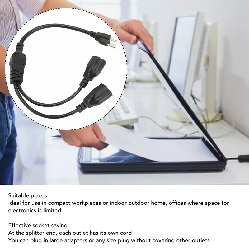 Extension Y Splitter Power Cord 3 Pin 1 to 2