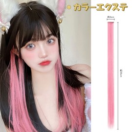 FESHFEN One Touch Extension, Color Extension, Hair Extension, Point Wig, Long Clip, Set of 6, Solid Color (Peach Color)