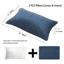 Magpie Fabrics Pack of 2 Outdoor Waterproof Lumbar Rectangular Throw Pillow with Insert 12x20 Inch, Home Decorative Toss Cushion for Patio Garden Car Office (Navy Textured)