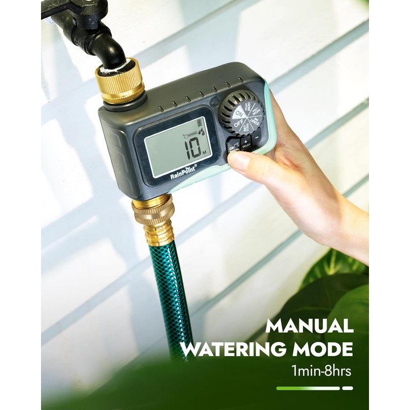 RAINPOINT Sprinkler Timer with Brass Inlet & Outlet, Programmable Hose