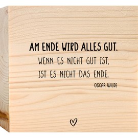 Am Ende wird alles gut Holzbild + Reagenzglas zum Hinstellen opt. als Vase oder Geldgeschenk - Sprüche, Hygge Deko, Du und ich schaffen alles Bild, Schwarz Weiß Bilder, Wohnzimmer Deko Modern