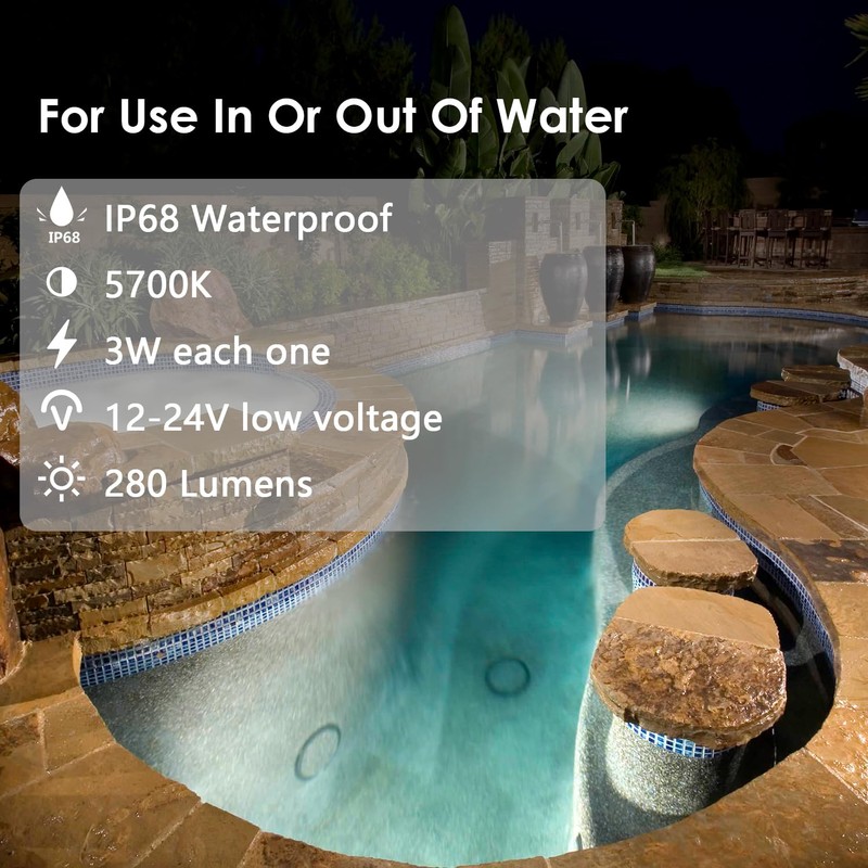 Landscapestation LED Underwater Pool Lights - 4 Packs, 3W 12V-24V