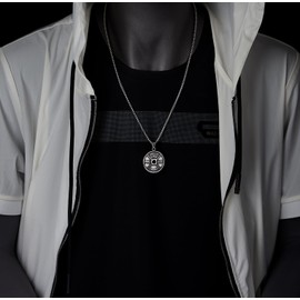 COOLSTEELANDBEYOND Men's Stainless Steel Philippians 4:13 Pendant Necklace, Shield of Strength Weight Plate Medal, Stainless Steel, No Gemstone