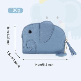 KyeeaDIY Coin Purse, Small Leather Coin Pouch Wallet with Keychain for Women, Cute Elephant Change Purse for Girls (Blue)
