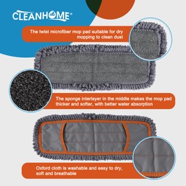 CLEANHOME 3 Wet Replacement Microfibre Mops (Grey) Suitable for All Floor Types, Effective at Removing Stains, Thick Double Layer Design - Soft, Comfortable, Durable and Easy to Clean