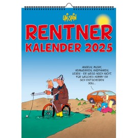 Uli Stein Calendar 2025 - Pensioner Calendar + 5 Postcards - Wall Calendar for 2025 - Annual Calendar 2025 with 12 Motifs & Spiral Bound - Cartoon Calendar