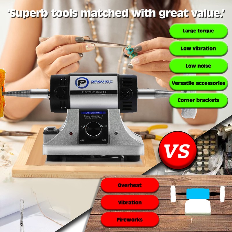 OPAVIOC Jewelry Polisher - Adjustable Variable Speed Bench Grinder Polishing