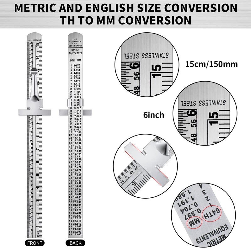 6 Inch 15 cm Pocket Ruler Flexible Precision Stainless Steel