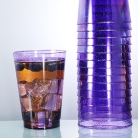 Homy Feel 12 Oz Purple Glitter Plastic Cups 50PCS,Disposable Cocktail Cups,Plastic Wine,Plastic Cups,Drink Cups for Wedding Party