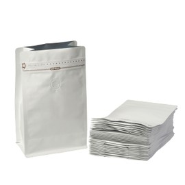 White Kraft Coffee Bags with Side Gusset, Resealable Stand-Up Coffee Pouches with Side Zipper, Degassing Valve for Coffee (Size: 3.75 x 7.25", 4oz/0.25lb, Pack of 100)