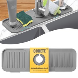 COBETE Kitchen Sink Splash Guard, 5°Slope 17.7in Faucet Mat Splash Catcher, Handle Drip Catcher Tray, Multipurpose for Kitchen Dish Drying Mats Sponge Holder and Bathroom Countertop Protect