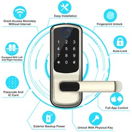 Smart Door Lock with Handle,Fingerprint Exterior Locks,Smart Locks for Front Door/Bedroom/Office,Electronic Digital Keypad Smart Lock,Auto Locked & App Control(Silver)