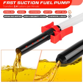 Portable Transfer Pump Battery Operated Electric Siphon Pump for Gas, Fuel, Diesel, Water Transfer 2.4 GPM Flow Oil Extractor, 47" Hose-Easy to Use Hand Fuel Pump, Multi-Use Siphon Transfer Pump(Red)