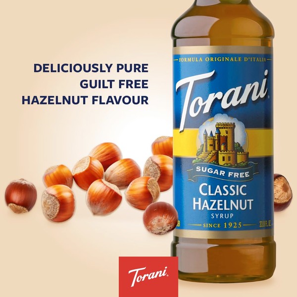 Torani Sugar Free Syrup, Classic Hazelnut, 25.4 Ounces (Pack of 4)