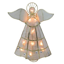 9.75" Lighted Gold Capiz Angel Trumpeter Christmas Tree Topper - Clear Lights