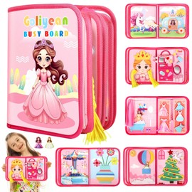 GOLIYEAN Princess Busy Book for Toddlers, Busy Board Montessori Toys for Girl Birthday Gift, Educational Quiet Activity Books for Toddlers, Airplane Car Travel Toys for Toddler