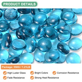 M METERXITY High Luster Round Fire Glass Beads, Glass Gems, Glass Pebbles, Glass Marbles for Vases/Fire Pit/Crafts/Aquarium/Garden Decorations 18-22mm, 550g/1.21-Pound [Sky blue]