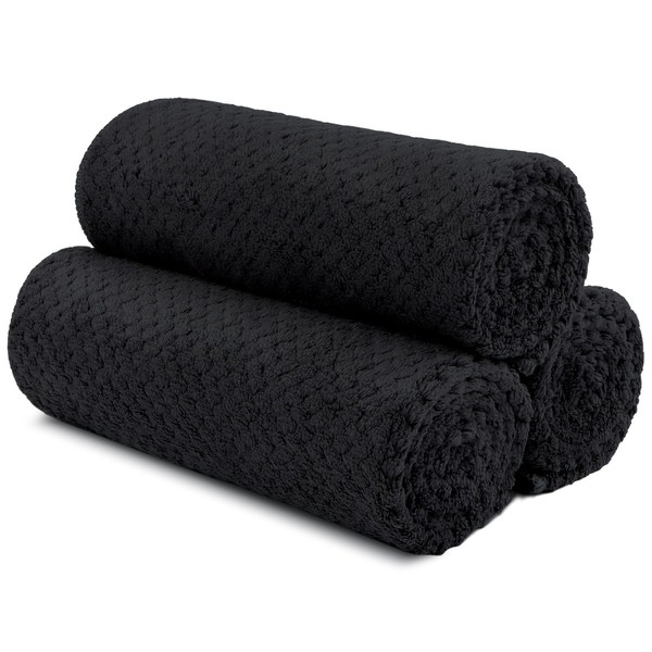 HOMEXCEL Black Gym Towels 3 Packs, (16x27 inches) Highly Absorbent
