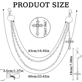 loghohu Wallet Chain Pants Chain for Women Men Double Cross Pocket Chains with 2 Keyrings Punk Trousers Jeans Chains Biker Heavy Duty Chain Keychain Goth Accessories