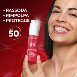 Olay Regenerist Firm & Plump Fluido SPF50+. Idratante Viso con Peptide di Collagene, Niacinamide e Pro-Vitamina B5. Crema Idratante dalla Texture Leggera. Idrata, Rassoda e Rimpolpa la Pelle