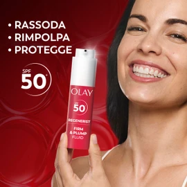 Olay Regenerist Firm & Plump Fluido SPF50+. Idratante Viso con Peptide di Collagene, Niacinamide e Pro-Vitamina B5. Crema Idratante dalla Texture Leggera. Idrata, Rassoda e Rimpolpa la Pelle