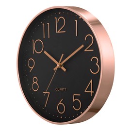 Lafocuse Black Modern Wall Clock Silent 30 cm 3D Numbers Rose Gold No Ticking Noises Quartz Wall Clock Analogue Easy to Read Decoration for Living Room Room Kitchen Office