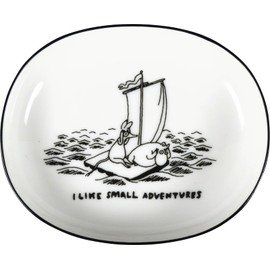 Moomin MM9404-326 80th Anniversary Breakfast Oval Plate Bread Plate, Salad Plate, Approx. 5.5 x 4.7 x 1.2 inches (14 x 12 x 3 cm), 80th Anniversary, Craft, Art, Monotone, Raft, White, Cecera Inglades