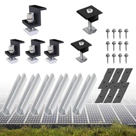 Solar Panel Mount Kit for 2 x Modules, 12 cm Aluminium Profile Rails + Adjustable Clamp for 30-35 mm Thick Modules, for Flat Roof, Trapezoidal Sheet Metal Roof, Solar Panel Bracket, Mounting PV