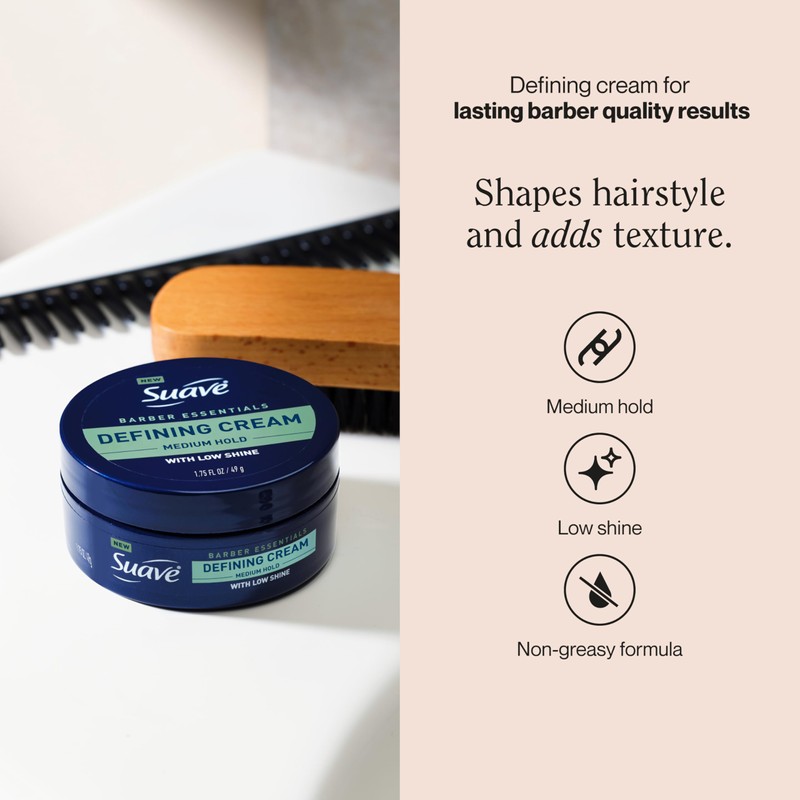 Suave+ Hair Cream Barber Essentials Defining Cream for Men, Medium