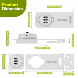 Mixizigoz 4.5 Inch Cabinet Lock with Combination Fit for Kitchen Cabinet, Pantry, Drawer, Household Mechanical Rotary Hasp 3 Digit Password Lock - Sturdy Zinc Alloy Door Latch (White-2 pcs)