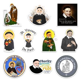 (10 PCS) St. Vincent de Paul Stickers - Christian Catholic Gift Waterproof Vinyl Sticker Decal for Laptop Water Bottle or Car 3 Inches