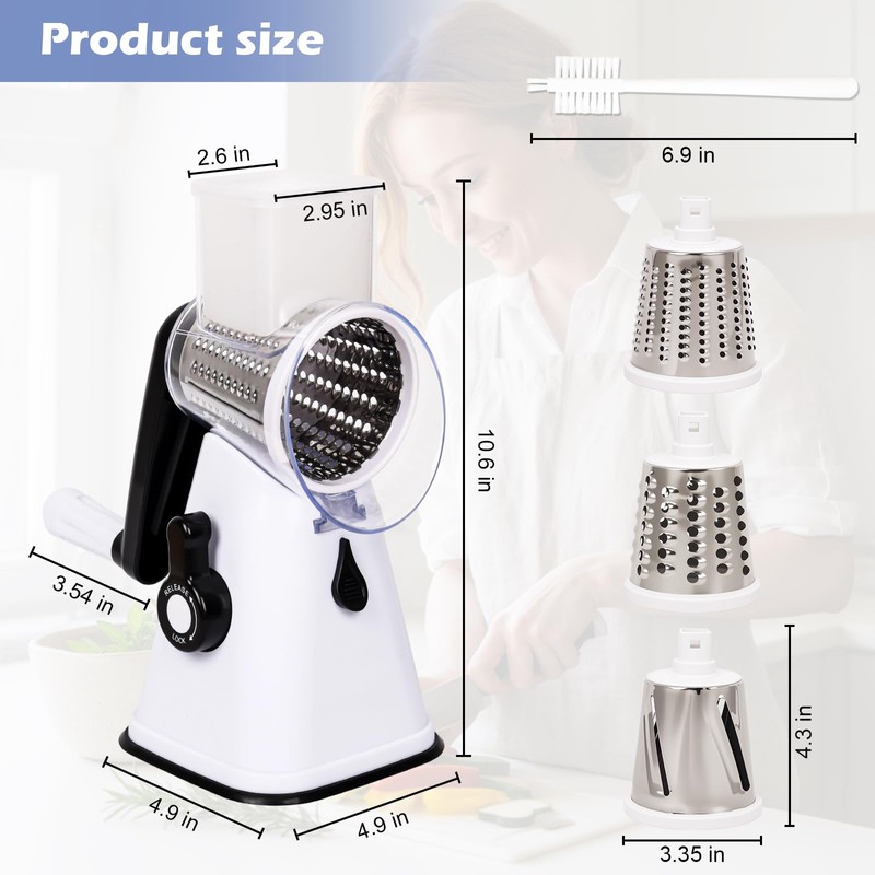 GlobalShop Home Table Top Drum Grater with 3 Blades and