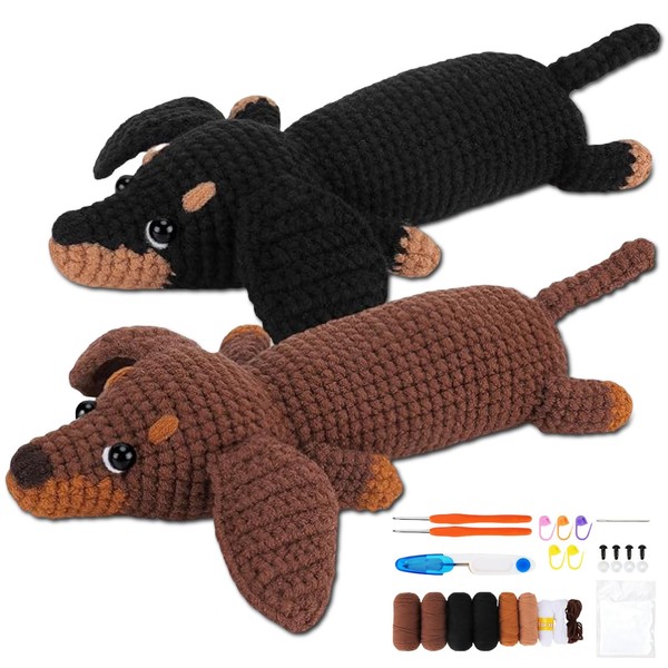 ASDIIT 2 Pcs Dachshund Crochet Kits for Beginners Animal Amigurumi