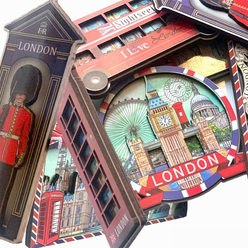 6 London Souvenirs wooden fridge magnets Union Jack British Souvenir