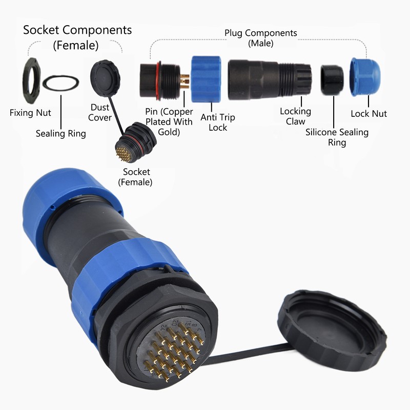 Waterproof Connector Back Nut IP68 Aviation Power Socket 5A for