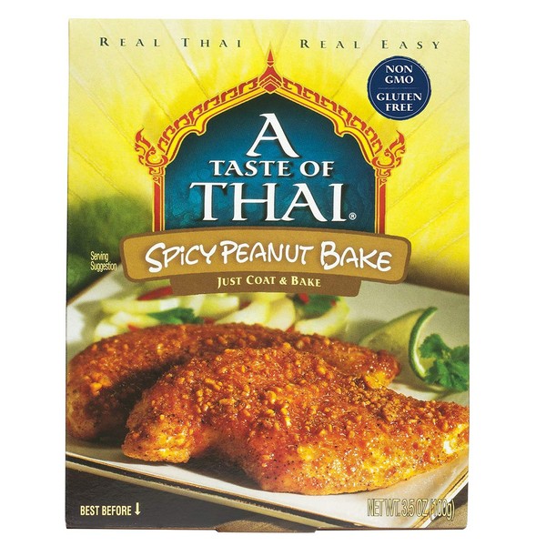 A Taste of Thai Spicy Peanut Bake - 3.5oz Pack of 6 Ready to Use Seasoned Coating | Perfect for Chicken Fish Meat & Vegetables | Gluten-free | Non-GMO | Trans Fat-Free