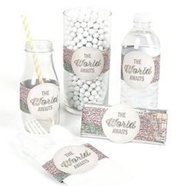 Big Dot of Happiness World Awaits -Travel Themed DIY Party Wrapper Favors - Set 15