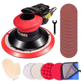 Pneumatic Air Sander – 6-Inch DA Palm Sander, High-Speed Random Orbital Sander for Woodworking & Auto Polishing (including 12 sandpaper + 4 polishing pads + accessories)