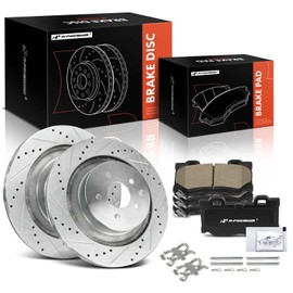 A-Premium 13.78 inch (350mm) Rear Drilled and Slotted Disc Brake Rotors + Ceramic Pads Kit Compatible with Select Nissan and Infiniti Models - 370Z 2009-2020, Z 2023, G37 2008-2013, Q60, 6-PC Set