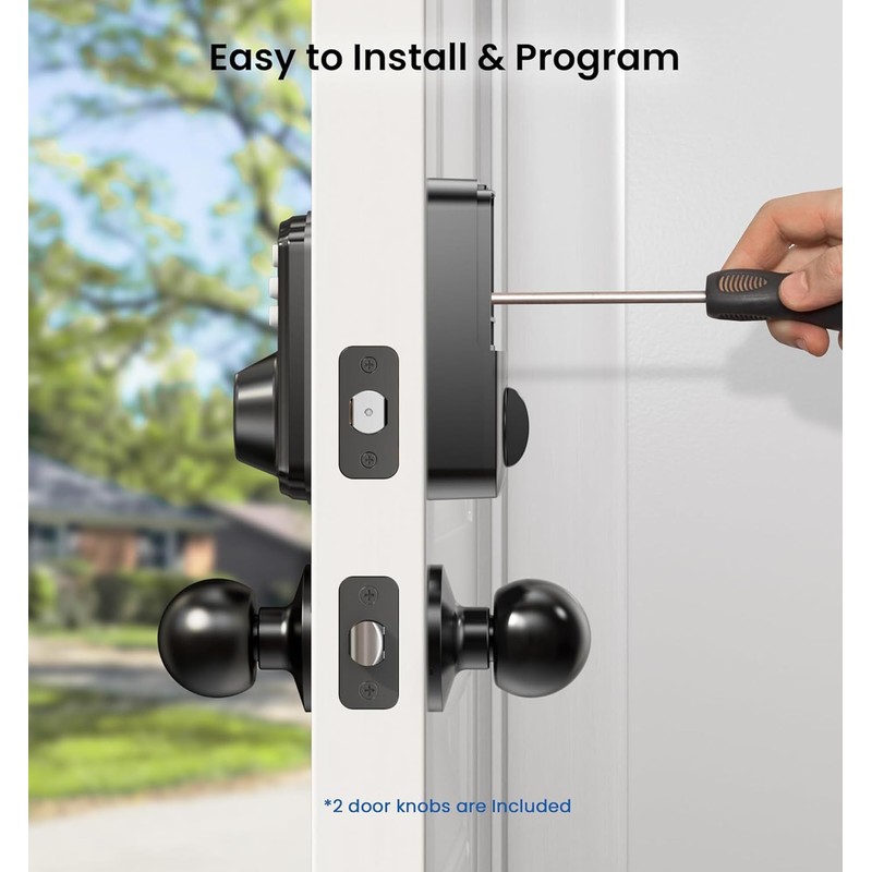 Veise Keyless Entry Door Lock with 2 Knobs, Electronic Backlit