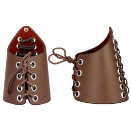 Thajaling 2 Pieces Medieval Archery, Viking Cuffs LARP, Wide Leather Vintage Bracers, Handcrafted Leather Armguards (Brown)