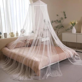Round Mosquito Net For Bed, Mosquito Net Travel Hanging for Single King Size Beds Baby Crib Great with Fine Mesh for Travel, Camping and Canopy At Home (White)