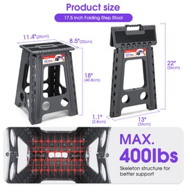 ACSTEP 17.5 Inch Folding Step Stool for Adults and Kids, Non-Slip Plastic Foldable Stepping Stool, Collapsible Folding Stool with Handle Holds Up to 400lbs for Kitchen, Dot Grey (1 Pack)
