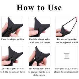 2PCS Pre-tied Adjustable Zipper Tie Boy Formal Zipper Necktie for Cosplay Graduation School Uniforms(Black)