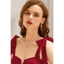 HolidayQbee Red Wine Earrings Gold Earrings For Women With Rhinestone And Pearl Statement Earrings Gold Dangle Earrings Drop Earrings Trendy Heart Rhinestone Earrings Fashion Jewelry