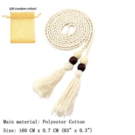 FAIRYGATE Womens Braided Belt Beige Waist Belt Beads Tassel Thin Chain Woven Belts for Dress Wedding Party Dance Show A1317